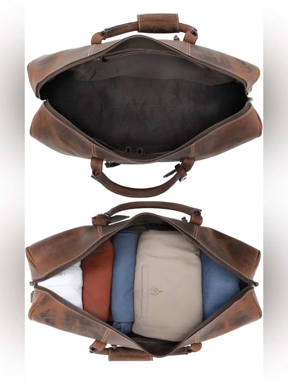 💼Rustic Town Full Grain Buffalo Leather Weekender Duffle Travel Bag🧳💼 - Picture 12 of 15